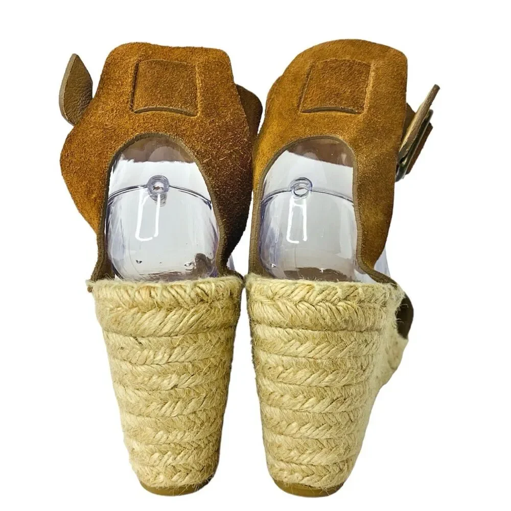 J Crew Brown Suede Corsica Espadrille Wedge Sandals Size 9 - 3.75